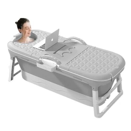 Banheira Ofurô Dobrável Portátil Adulto Cinza 117 cm com Suporte VG+ - Webiishop