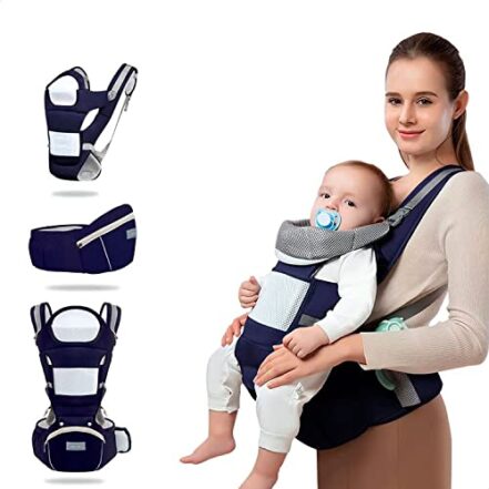 Bolsa Canguru Ergonômico Bebê Mãe Premium 12 Posições 3 Em 1 cor Azul Marinho - Webiishop