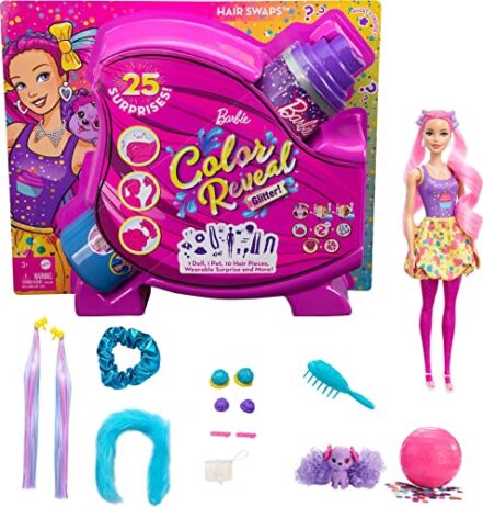 Boneca Barbie Color Reveal Glitter Penteados De Festa Rosa - Webiishop