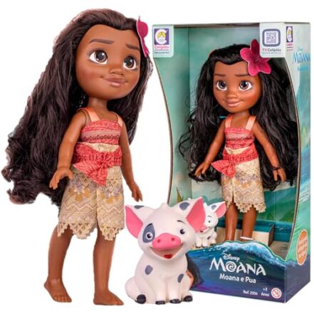 Brinquedo Boneca Princesa Moana 45cm e Porquinho Pua 8cm Disney em Plástico Vinil +3 Anos Cotiplas - 2600 - Webiishop