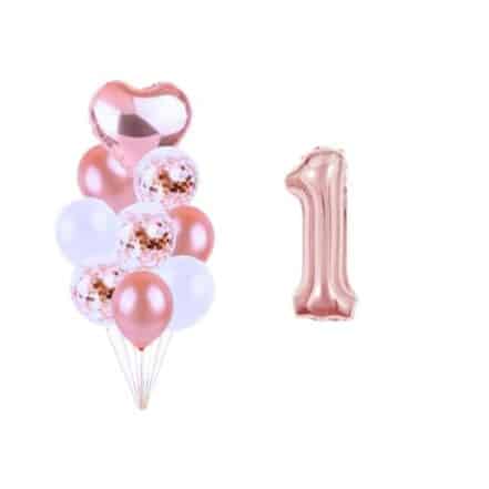 Buque 9 Balões Bexiga Coração o e 1 Número Metalizado 70cm- Rose Gold (1) - Webiishop