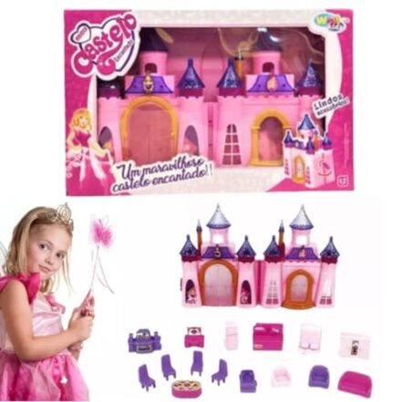 CASTELO ENCANTADO COM LUZ QUE MUDA DE COR E SOM BRINQUEDO COM ACESSORIOS 15 PÇS CASINHA DE BONECAS MUSICAL CASA DE PRINCESAS MUSICA MENINA INFANTIL - Webiishop