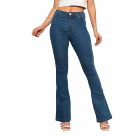 Calça Jeans Feminina Flare Azul Lisa Modelo Premium Com Bolso Traseiro - Webiishop