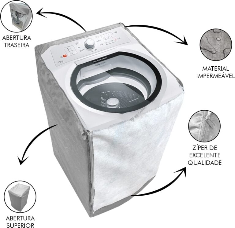 Capa Para Maquina de Lavar Electrolux Led 13 kg 14 kg Ziper Cinza - Webiishop