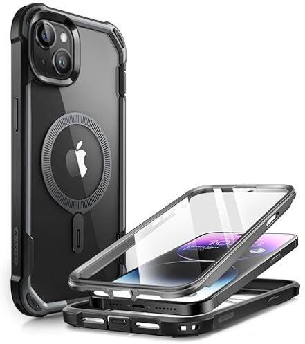 Capa i-Blason Ares Mag para iPhone 15/Capa para iPhone 14/Capa para iPhone 13 [6,1 polegadas], [Compatível com MagSafe] Capa protetora transparente resistente à prova de choque de corpo inteiro com protetor de tela integrado (Preto) - Webiishop