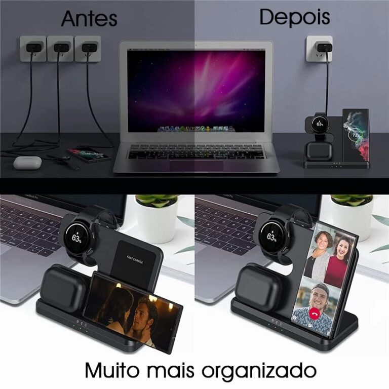Carregador 3 Em 1 Para Produtos Samsung Sem Fio Wireless rápido Estação de carregamento Dock Linhas S24, S23, S22, S21, S20, Linha Note, Linha Z Flip e Linha Z Fold, Linha Galaxy Watch 6, 4, 3, Active - Webiishop