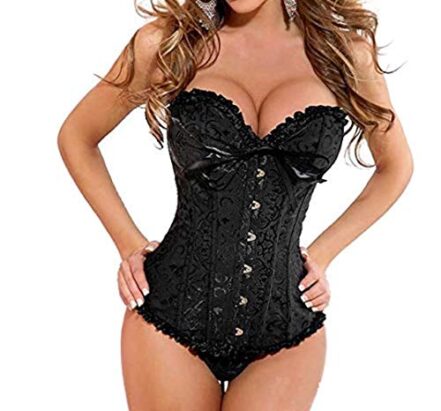 Cicilin Espartilho Top Overbust Bustier Vintage Lace Up Burlesco com fio dental - Webiishop