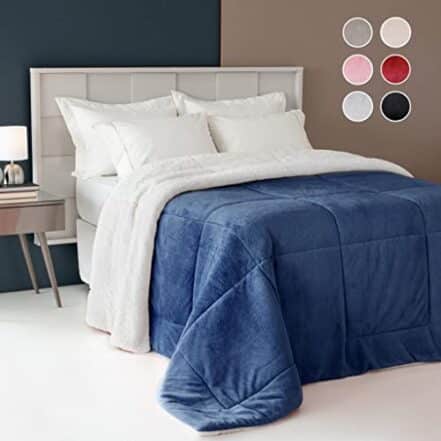 Coberdrom Sherpa Edredom Dupla Face Cobertor Manta Felpuda Liso Cama Casal Queen Azul Marinho - Webiishop