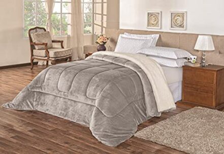 Coberdrom Sherpa Edredom Dupla Face Cobertor Manta Felpuda Liso Cama Casal Queen Cinza - Webiishop