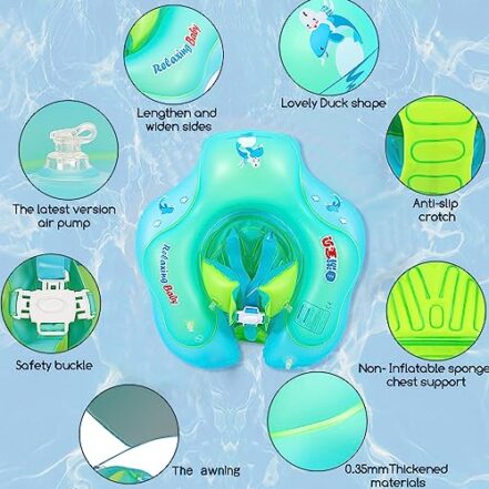 Daconovo Bóia inflável para piscina para bebês, bóia inflável para bebês, anel para piscina para bebês, bóia para crianças de 3 a 10 meses, para meninos e meninas, com assento inferior + capota solar - Webiishop