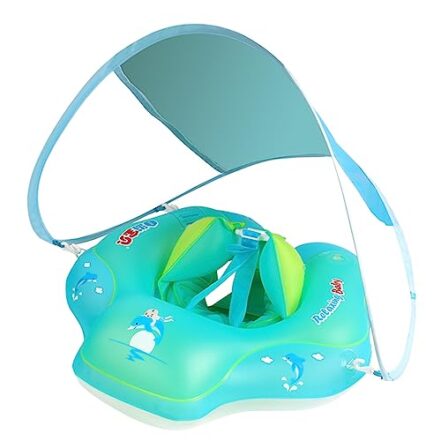 Daconovo Bóia inflável para piscina para bebês, bóia inflável para bebês, anel para piscina para bebês, bóia para crianças de 3 a 10 meses, para meninos e meninas, com assento inferior + capota solar - Webiishop