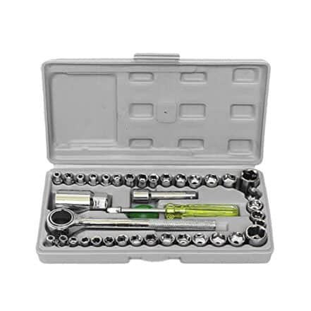ERYUE Soquete de chave,40 peças kit de ferramentas de chave e soquete 40 peças de 1/4'' e 3/8'' conjunto de chave de soquete de combinação métrica e SAE conjunto de soquete de acionamento com chave d - Webiishop
