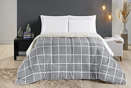 Edredom King Coberdrom Sherpa e Flanel Manta 150 Austin Cor:Cinza - Webiishop