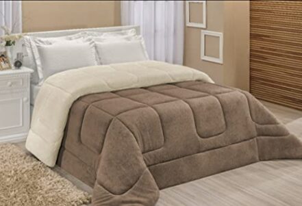 Edredom Sherpa Cobertor E Coberdrom Casal Queen 2,20M x 2,40M Avelã - Webiishop