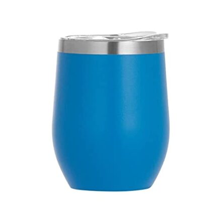 Gteller Copo de vinho de aço inoxidável de 350 ml, copos sem haste com tampa, caneca de viagem isolada de parede dupla perfeita para vinho, café, bebidas, champanhe, coquetéis, colorido (Azure) - Webiishop