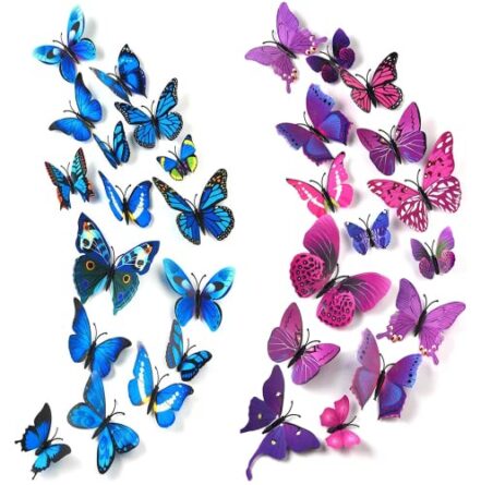 HAKDAY Decoração de parede borboleta 3D, 48 peças borboleta 3D adesivos de parede para artesanato borboletas decoração de festa aniversário decoração de quarto de aniversário - Webiishop