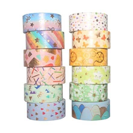 Henniu Conjunto de 12 rolos de fita washi com padrão bonito fita de folha de ouro 15 mm de largura fita adesiva decorativa para artesanato diy jornais planejadores cartão de scrapbooking papel de embr - Webiishop