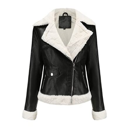 JMKEY Jaqueta feminina de inverno feminina de manga comprida com lapela e veludo de couro curto de lã - Webiishop