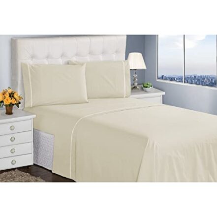 Jogo de Cama Casal Queen King Lençol Fronhas 400 Fios 4 Peças Ponto Palito Casa Dona (Casal, Marfim) - Webiishop