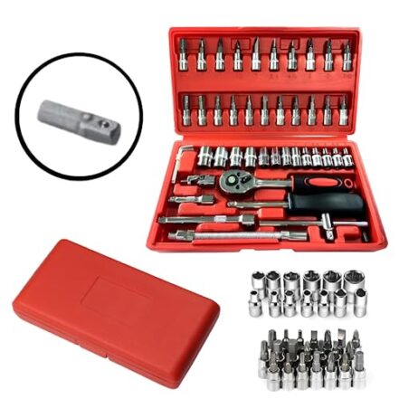 Jogo de Soquete Aço Crv 1/4 Kit Ferramentas Catraca Reversível Chave Allen com Maleta 46 Peças - Webiishop