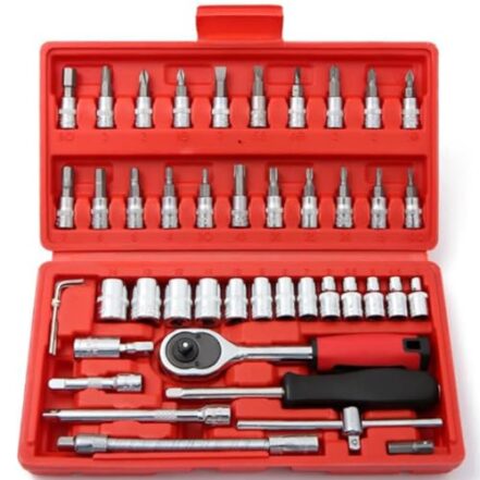 Jogo de Soquete com Maleta e Chave Catraca 46 Peças - Kit de Chaves Fenda, Phillips, Sextavado, Allen, Torx, Adaptador e Extensão - Webiishop