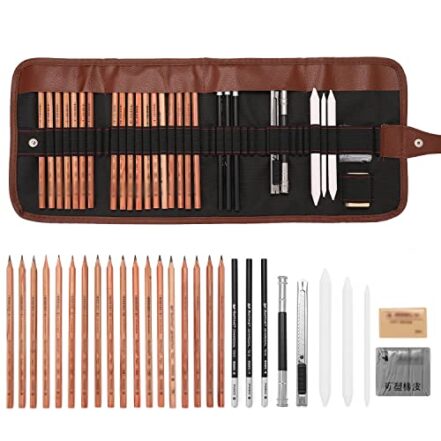 KKcare Conjunto de esboços de desenho para iniciantes Lápis de carvão Borracha Arte Artesanato Kit de desenho Lápis de artista Earser Kit de suprimentos de desenho - Webiishop
