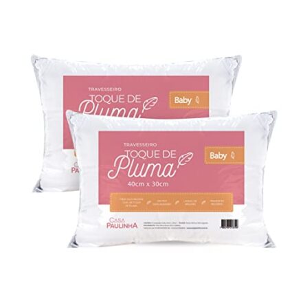 Kit 02 Travesseiros Bebê Toque de Pluma 100% Algodão 200 Fios 40x30cm Lavável em Máquina - Webiishop