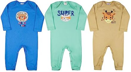 Kit 3 Macacão Bebê Estampados Infantil Menino Algodão Manga Longa (M) - Webiishop