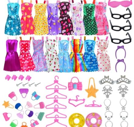 Kit 41 pecas Roupinhas e Acessórios Para Boneca Barbier Presente Top Crianca Kids boia vestido cabide roupa - Webiishop