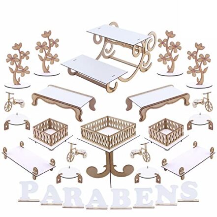Kit Decoração de Festa Provençal MDF Branco 28 Peças - Bandeja Porta Doces - 928-LP05 - Webiishop