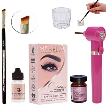 Kit Designer De Sobrancelha Henna Menela Mixer Pincel Dappen (Castanho Escuro) - Webiishop