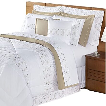 Kit Edredom Damasco Queen 11 Peças - Branco/Bege - Webiishop