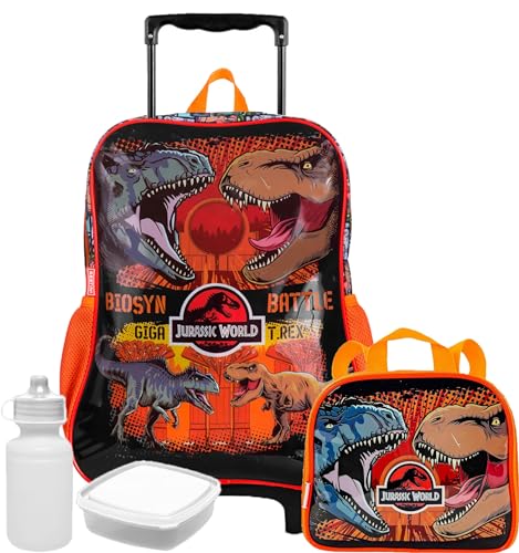 Kit Mochila Escolar Infantil Dinossauro Jurassic World Rodinhas Silicone Lancheira Térmica Com Pote e Garrafinha Sestini - Webiishop