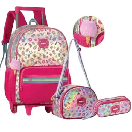 Kit Mochila Escolar com Rodinha + Lancheira + Estojo, Infantil, Holográfica, Grande, Clio - Webiishop