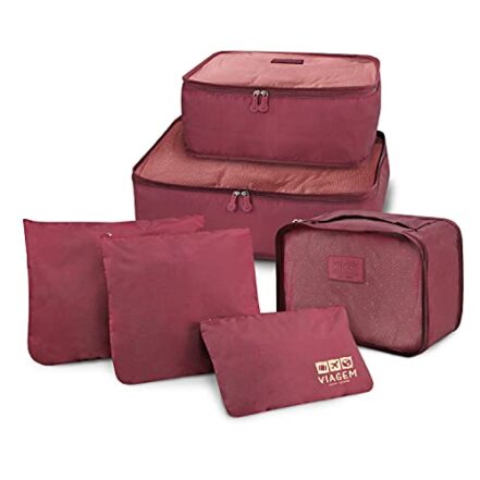 Kit Organizador de Malas de 6 Peças Viagem Poliéster Vinho - Jacki Design - Webiishop