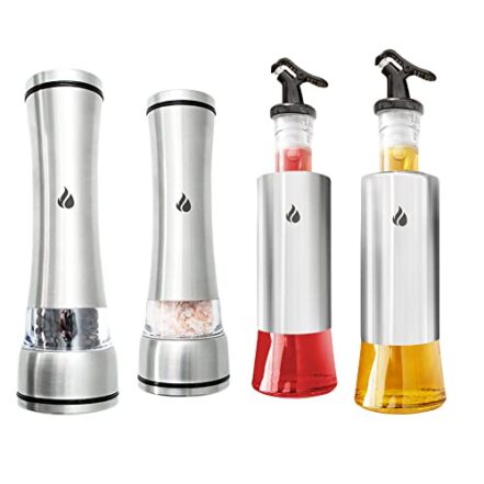 Kit com 2 Galheteiro Azeite e Vinagre + 2 Moedor de Sal e Pimenta em Aço Inox - Webiishop
