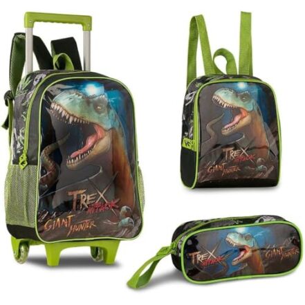Kit de Mochila Escolar, Infantil, T-Rex Attack, G, 3 peças, Preta - Clio - Webiishop