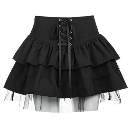 MAOSUO Saia estilo patinadora gótica punk vintage com cadarço e bainha de malha plissada, moderna, atraente, confortável - Webiishop