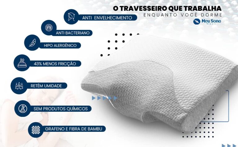 MEU SONO BRASIL Travesseiro Cervical Ergonômico com Tecnologia do Grafeno Para Alívio de Dores nas Costas, Pescoço, Insônia e Estresse. Cuida do seu cabelo e Pele Para Dormir De Lado ou de Bruço - Webiishop
