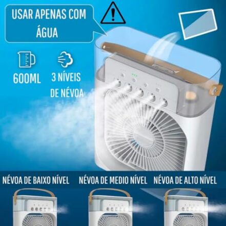 Mini Ar Condicionado Umidificador Refil Gelo Portátil Luz Led Ventilador Mesa Climatizador Purificador Escritório Reservatório Refrigerador USB Led Bivolt Névoa Silencioso Ar Fresco CLAYMORE (Branco) - Webiishop