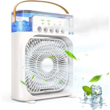 Mini Ar Condicionado Umidificador Refil Gelo Portátil Luz Led Ventilador Mesa Climatizador Purificador Escritório Reservatório Refrigerador USB Led Bivolt Névoa Silencioso Ar Fresco CLAYMORE (Branco) - Webiishop