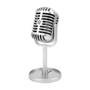 Modelo de Aderecos de Microfone retro Microfone Vintage de Ornamento de Mesa de Palco de Microfone de Plastico Falso para Decoracao de Festa de Aniversario de Prata 0