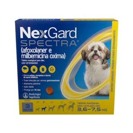 NexGard Spectra Antipulgas, Carrapatos e Vermífugos para Cães de 3,6 a 7,5kg - 3 tabletes - Webiishop