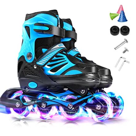 Patins em linha,KKcare Patins em linha iluminados ajustáveis com rodas de luz para crianças e jovens meninos meninos patins em linha - Webiishop