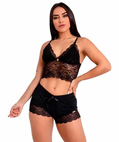 Pijama Short Doll Baby Doll IMI Lingerie Cropped Microfibra Renda Tóquio - Webiishop