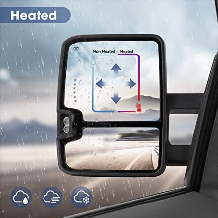 Retrovisor de reboque Switchback compatível com espelhos de reboque Chevy Silverado GMC Sierra 2014-2018 com luz de corrida de vidro aquecido ajustável e luz de seta, lâmpada de reserva preta (pintado na parte traseira preta) - Webiishop