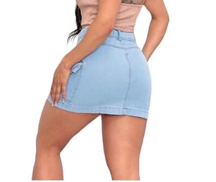 Saia Mini saia tipo Cargo Jeans Azul Claro bolso lateral Moda Fashion - Webiishop