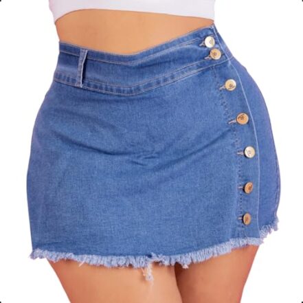 Short Saia Plus Size Jeans Feminino Cintura Alta Com Lycra - Webiishop