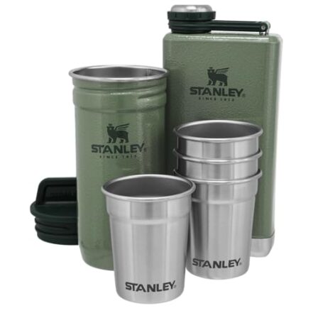 Stanley Conjunto de presente de vidro de shot e lutador de aço inoxidável. Pacote de aventuras ao ar livre com 4 copos de metal, frasco de uísque de 236 ml e estojo de transporte para viagem - Webiishop