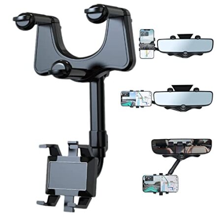 Suporte de telefone de carro giratório e retrátil - Suporte de telefone de espelho retrovisor, montagem de suporte de telefone de carro, ajuste de rotação de 360 ​​graus, fácil de instalar e remover, para a maioria dos telefones celulares e carros - Webiishop
